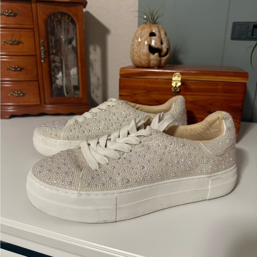 Betsey Johnson SIDNY Pearl Rhinestone Platform Sneakers